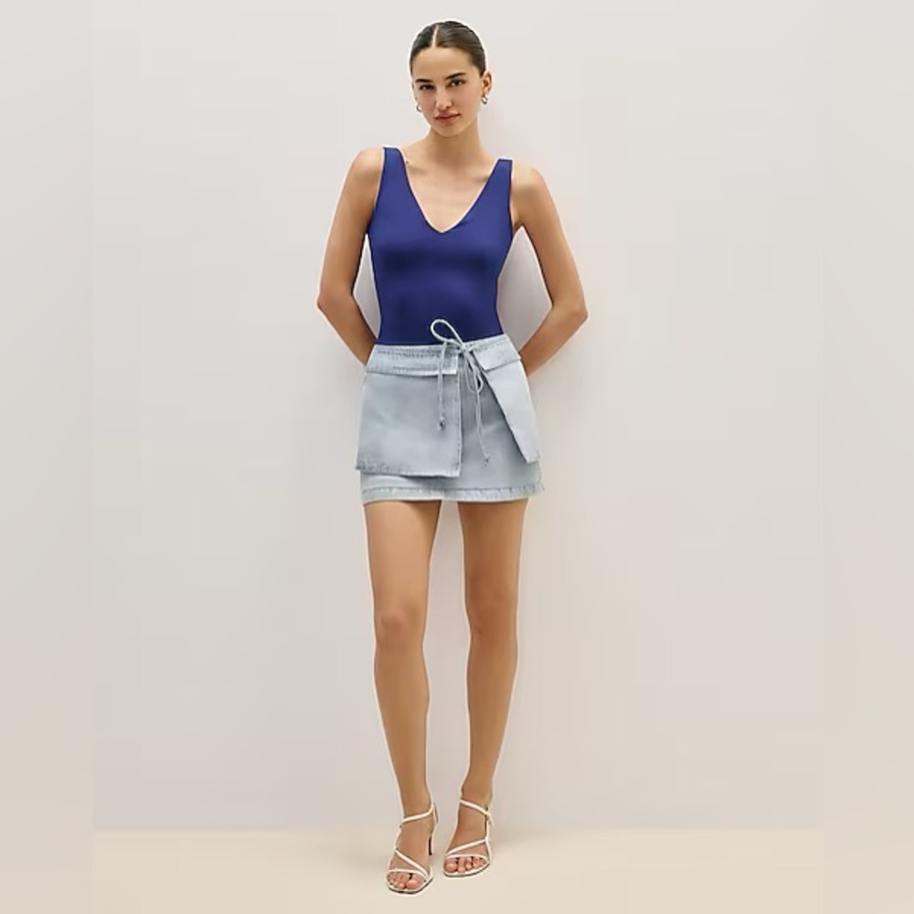 NWT Mid Rise Denim Tie Waist Mini Wrap Skirt
